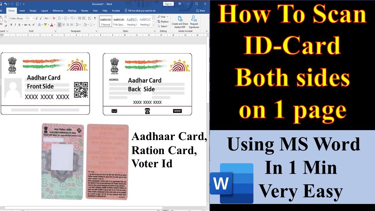 How to Scan, Print ID Card Both Side on One Page. Using MS Word in 1 minutes. #scan #msword