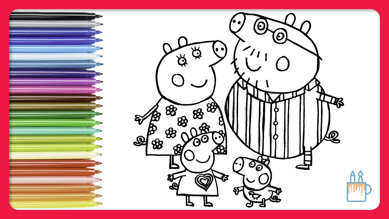Vamos desenhar e colorir a Peppa Pig e a sua família vestindo seus pijamas