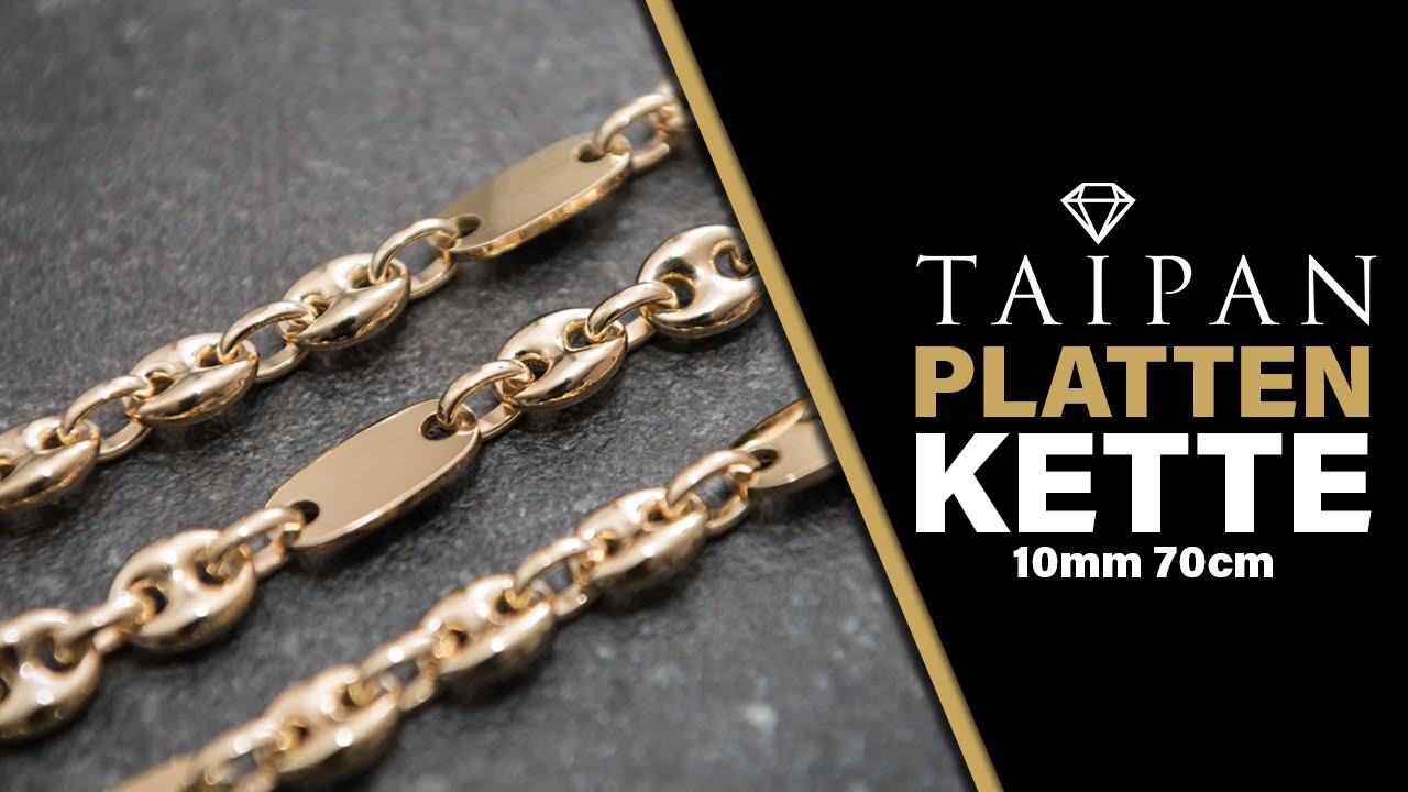 Taipan Plattenkette Bohnenkette 10mm breit 70cm lang aus 925 Sterling Silber VERGOLDET