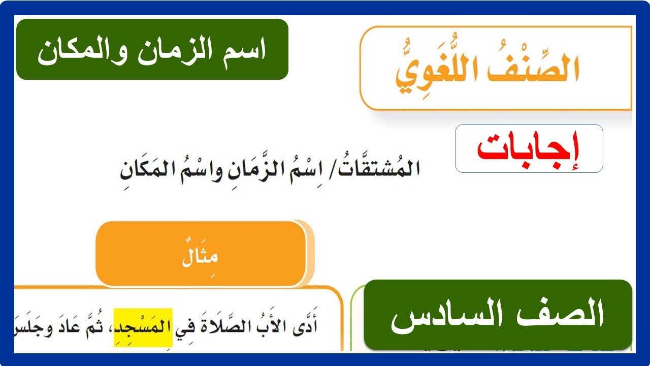 الصنف اللغوي المشتقات اسم الزمان واسم المكان الصف السادس الابتدائي لغتي