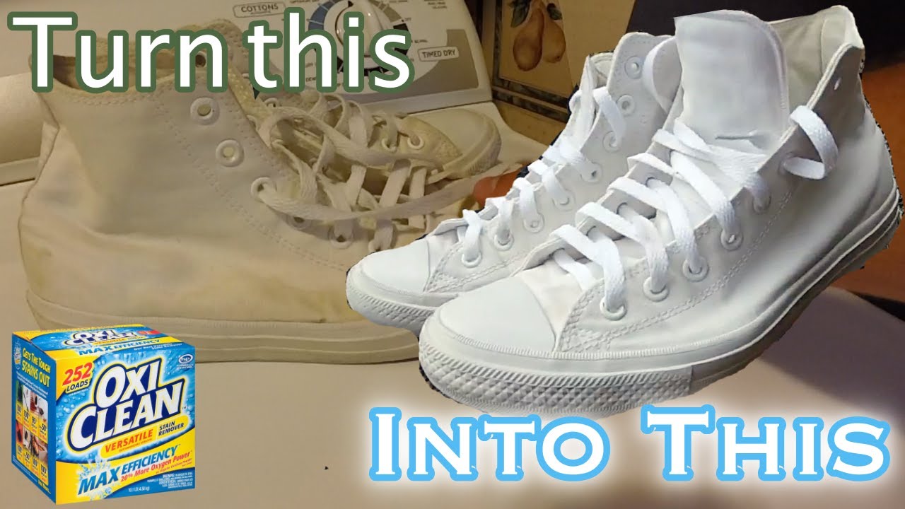 Демонстрация чистки Oxi Clean — белые кеды Converse