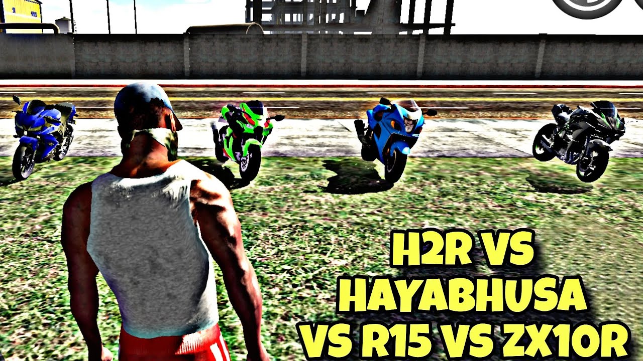 H2R 🆚 HAYABHUSA 🆚 R15 🆚 ZX10R //funny  type video 📸 one time see this video 🙏// Indian bike 3d 
