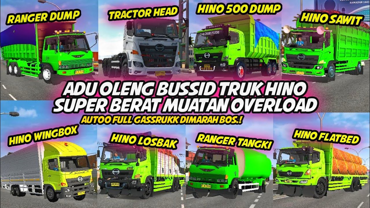 GAK BAHAYA TAA.🤣 K0MP1L4SI ADU 0L3NG BUSSID SEMUA JENIS TRUK HINO || MUATAN FULL OVERLOAD.!