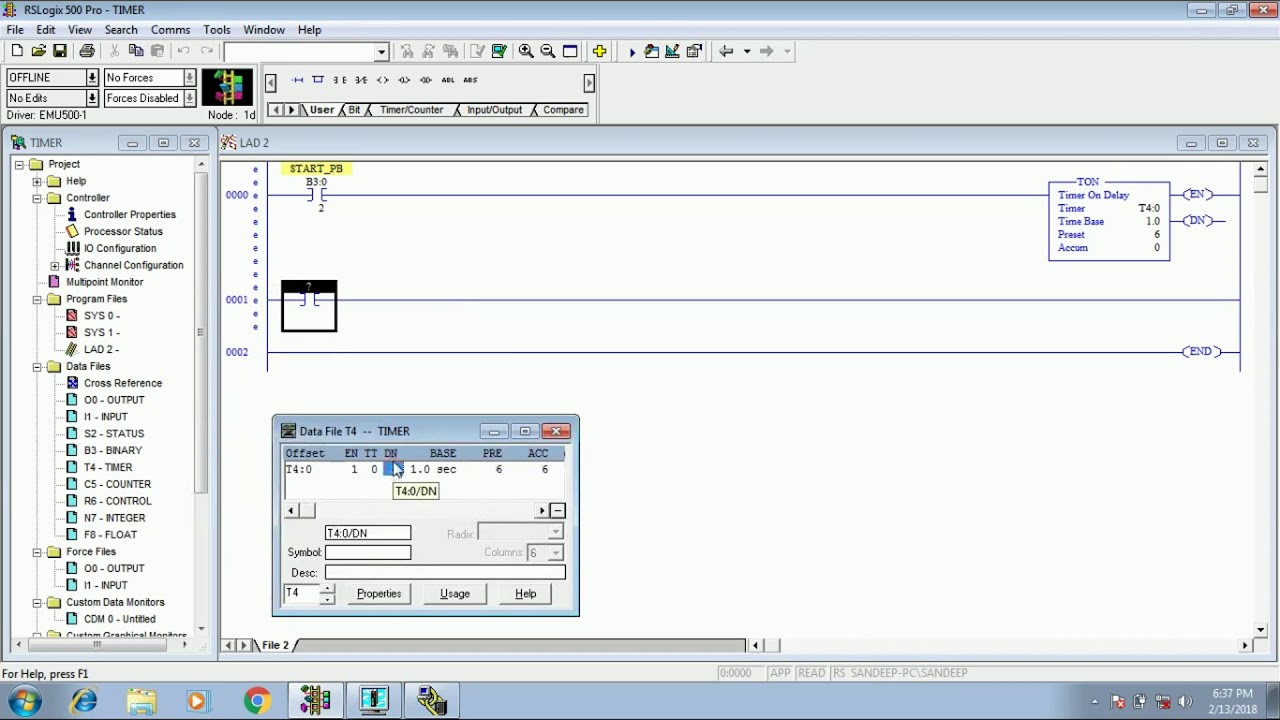 PLC programming ,RS logix 500 TON timer