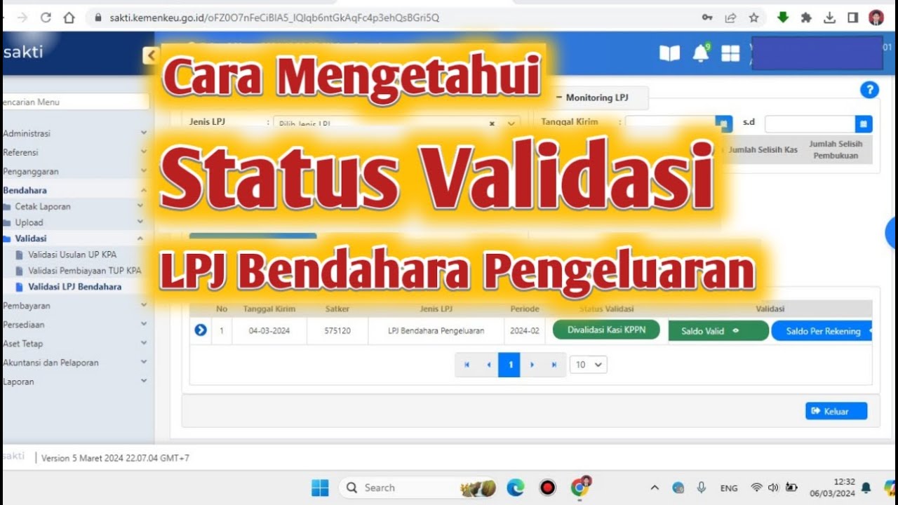 Cara Mengetahui Status LPJ Bendahara Pengeluaran Konsep baru Pada APlikasi Sakti