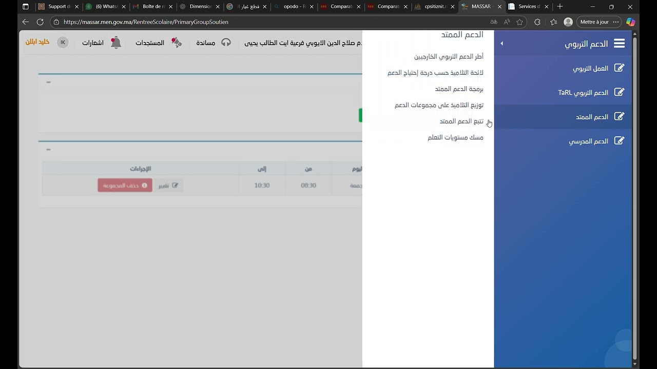 اشكال تتبع الدعم الممتد بالوحدات المدرسية التابعة لمؤسسة ابتدائية رائدة.
