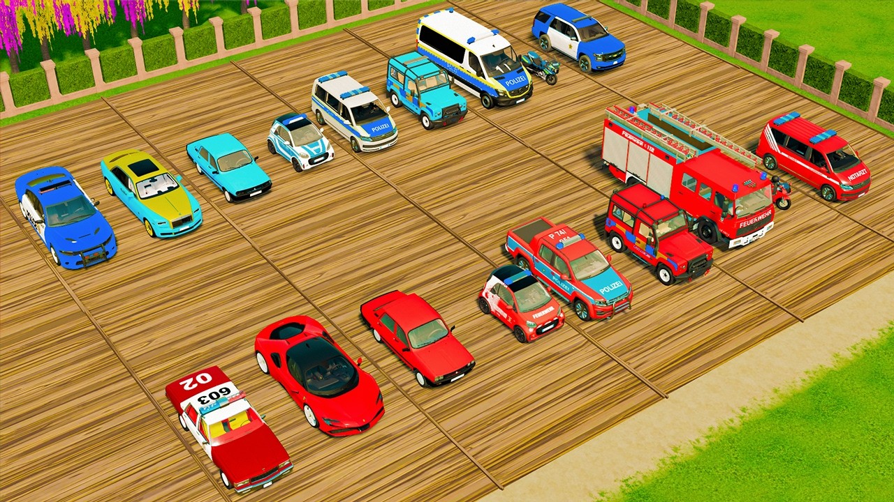 TRANSPORTING CARS, AMBULANCE, POLICE CARS, FIRE TRUCK OF COLORS! WITH TRUCKS! - FS 22