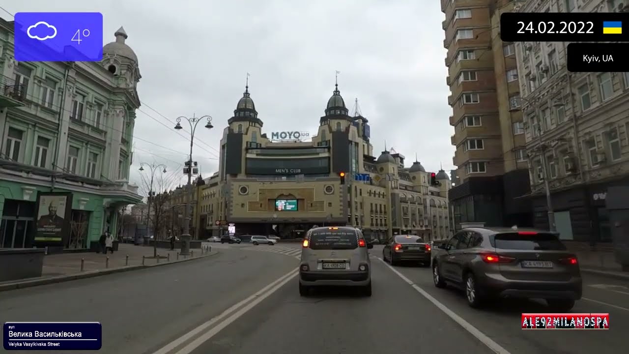 Driving through Kyiv (Ukraine) from Ipodrom to Maidan Square 24.02.2022 Timelapse x4