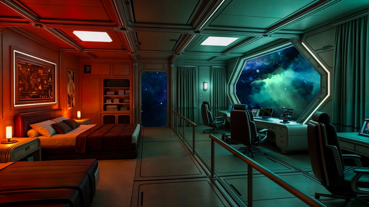 Orbiting Space Bedroom with Cosmic Window | Long-Lasting White Noise for Deep, Undisturbed Sleep
