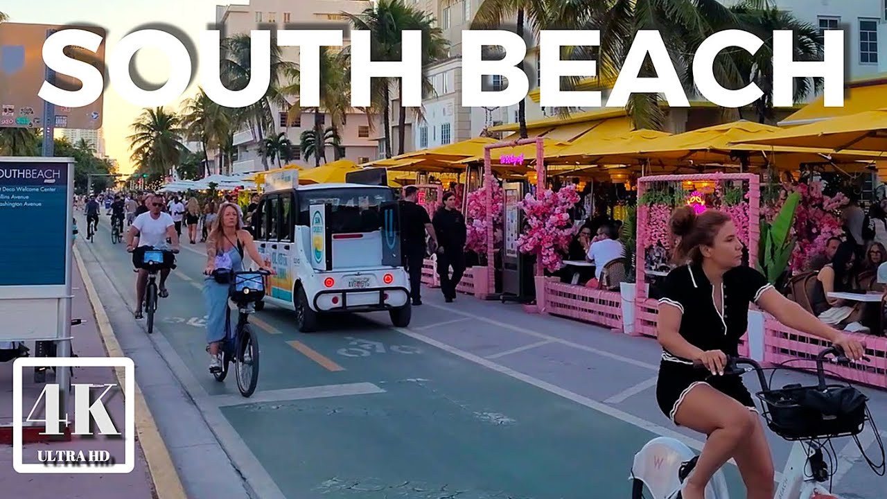 Miami Beach Walking Tour Ocean Drive & Lincoln Road,Real Street Life & Atmosphere Miami Beach,FL USA