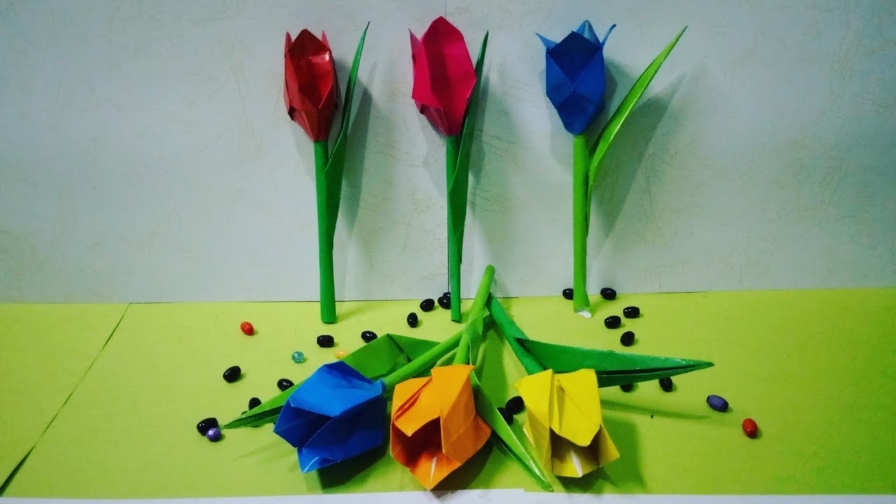 cara membuat origami bunga tulip