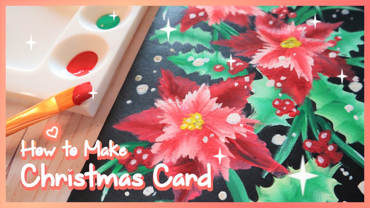 🎅 How To Make Christmas Card  |  Let’s Paint Poinsettia