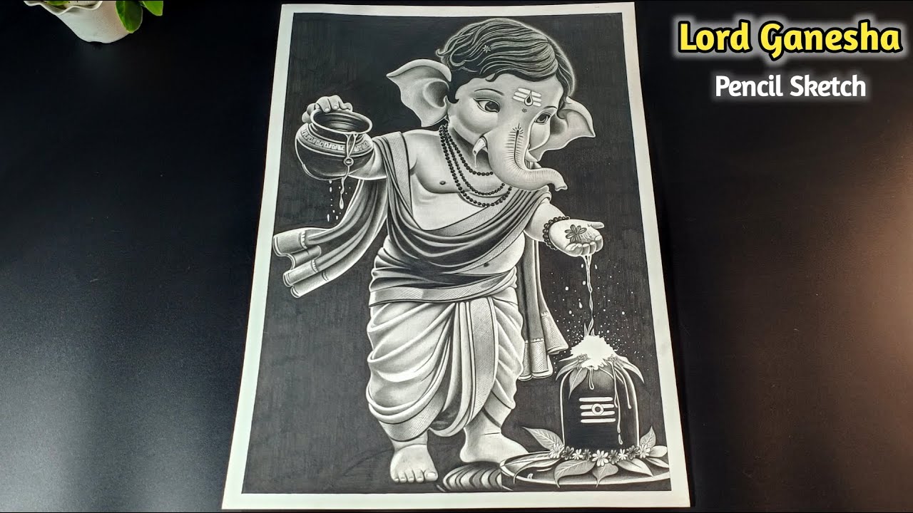 Bal Ganesha drawing, How to draw Ganesha ji | Ganesha with shiva shivling, Pencil Sketch 