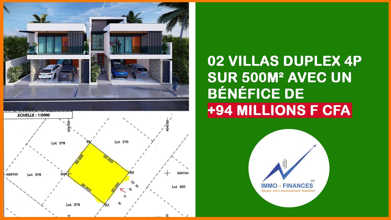 02 villas duplex 4P sur 500m² avec un bénéfice de +94 Millions F CFA