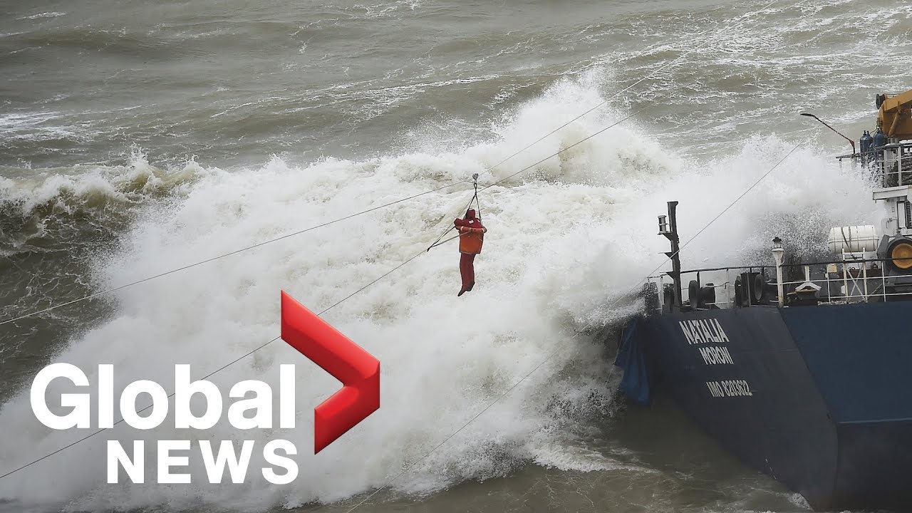 Sailors rescued via zipline from cargo ship grounded off Turkish coast