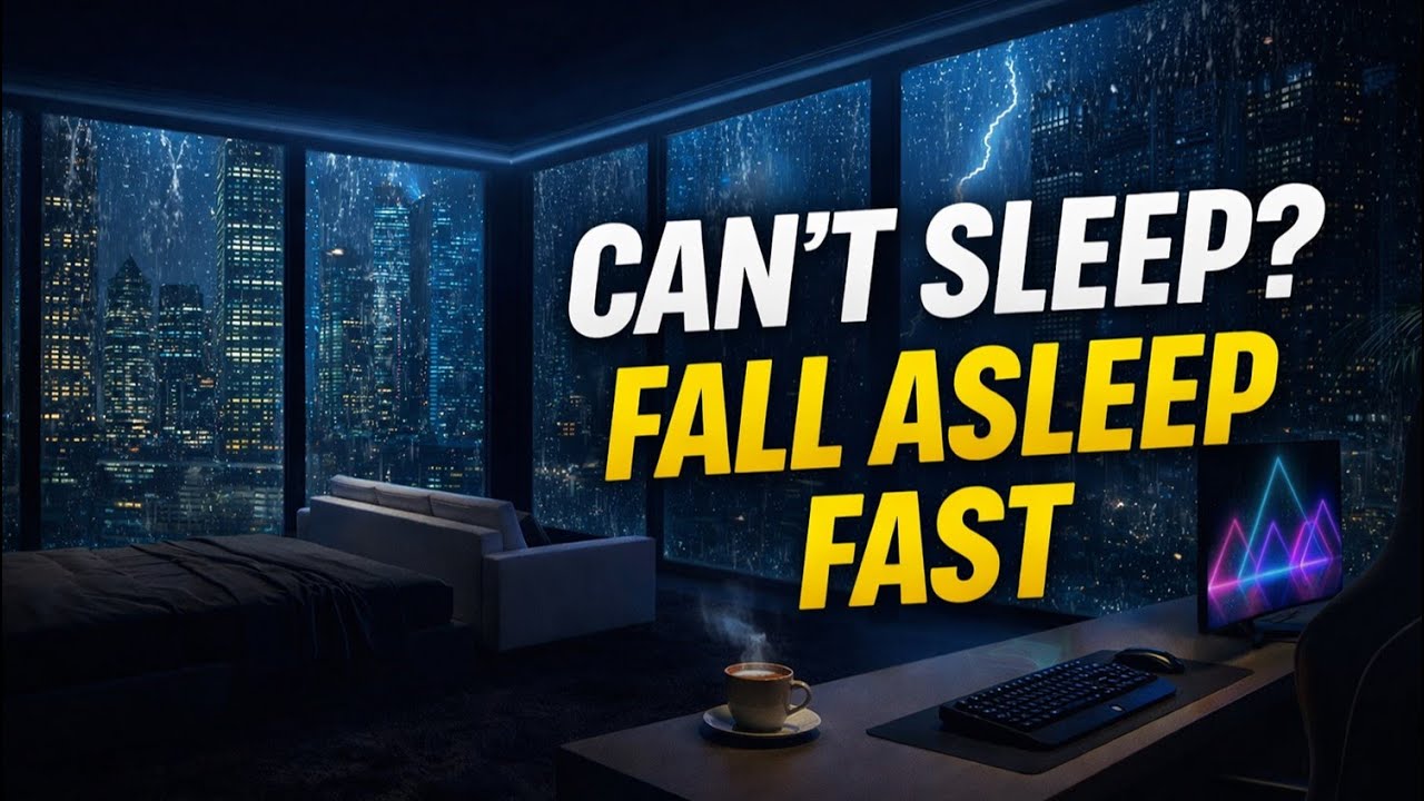 Loud Thunder and Heavy Rain overlooking Rainy Night Trees to Calm the Mind