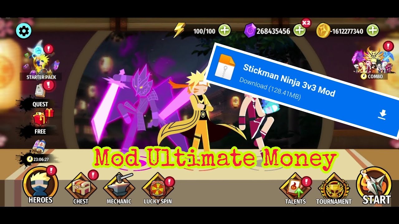 Game Aksi RPG Offline Mod Apk || Stickman Ninja 3v3 Battle Arena