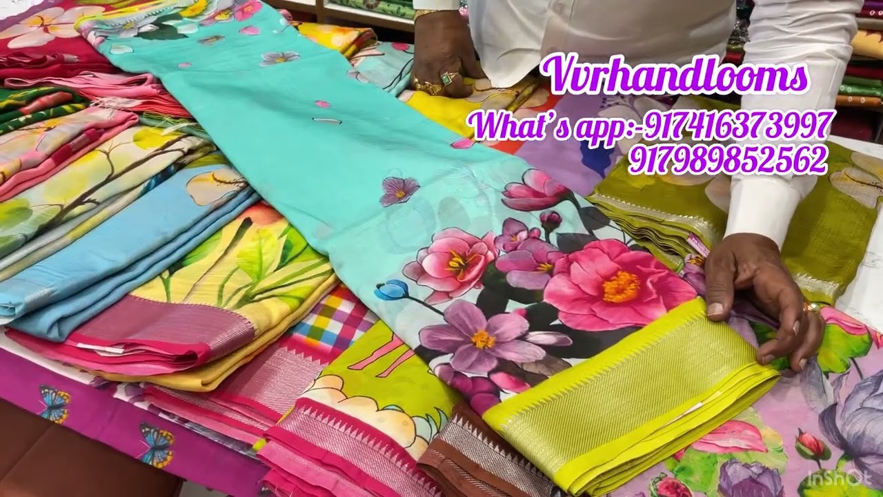 Mangalagiri pattu sarees with digital sarees and gap border kalamkari and Ikkat sarees 