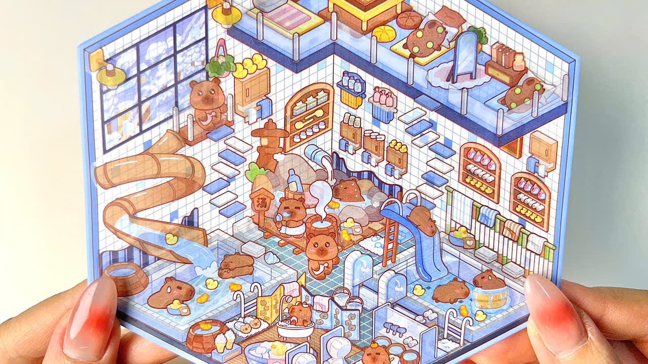 ASMR | DIY | Adorable Capybara Hotspring With Scene Sticker 🦫