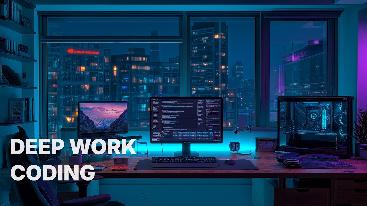 Deep Work Coding | Minimal Synthwave Desk (1 Hour)