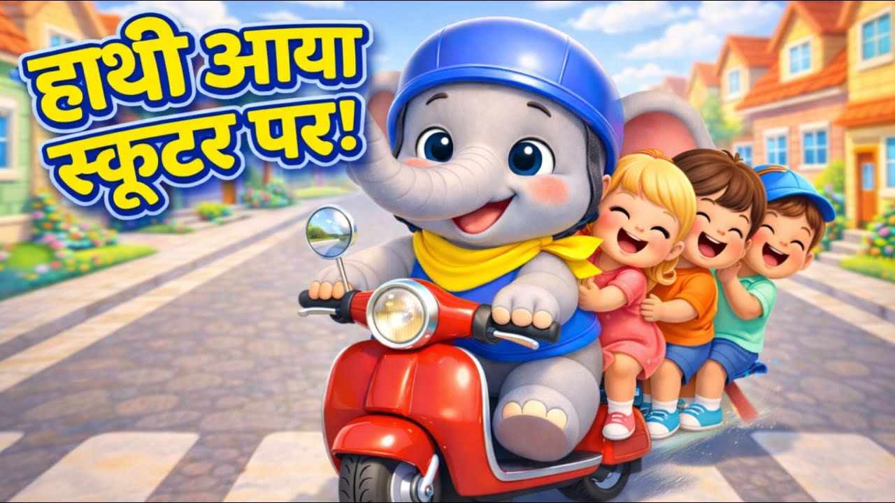 एक मोटा हाथी स्कूटर पर आया 🐘🛵 | Hindi Nursery Rhymes for Kids | Elephant Cartoon Song