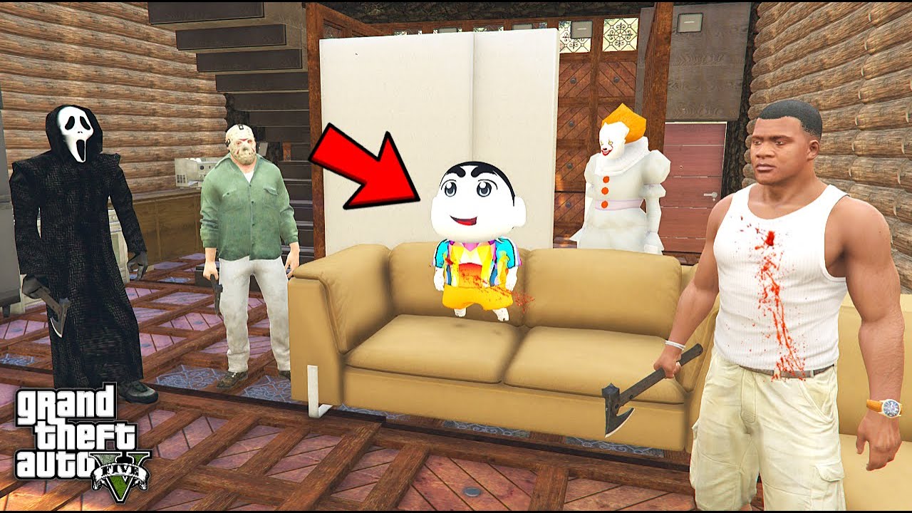 Franklin and Shinchan Attacked by Jason & Pennywise Ghostface in Los Santos | SHINCHAN and CHOP