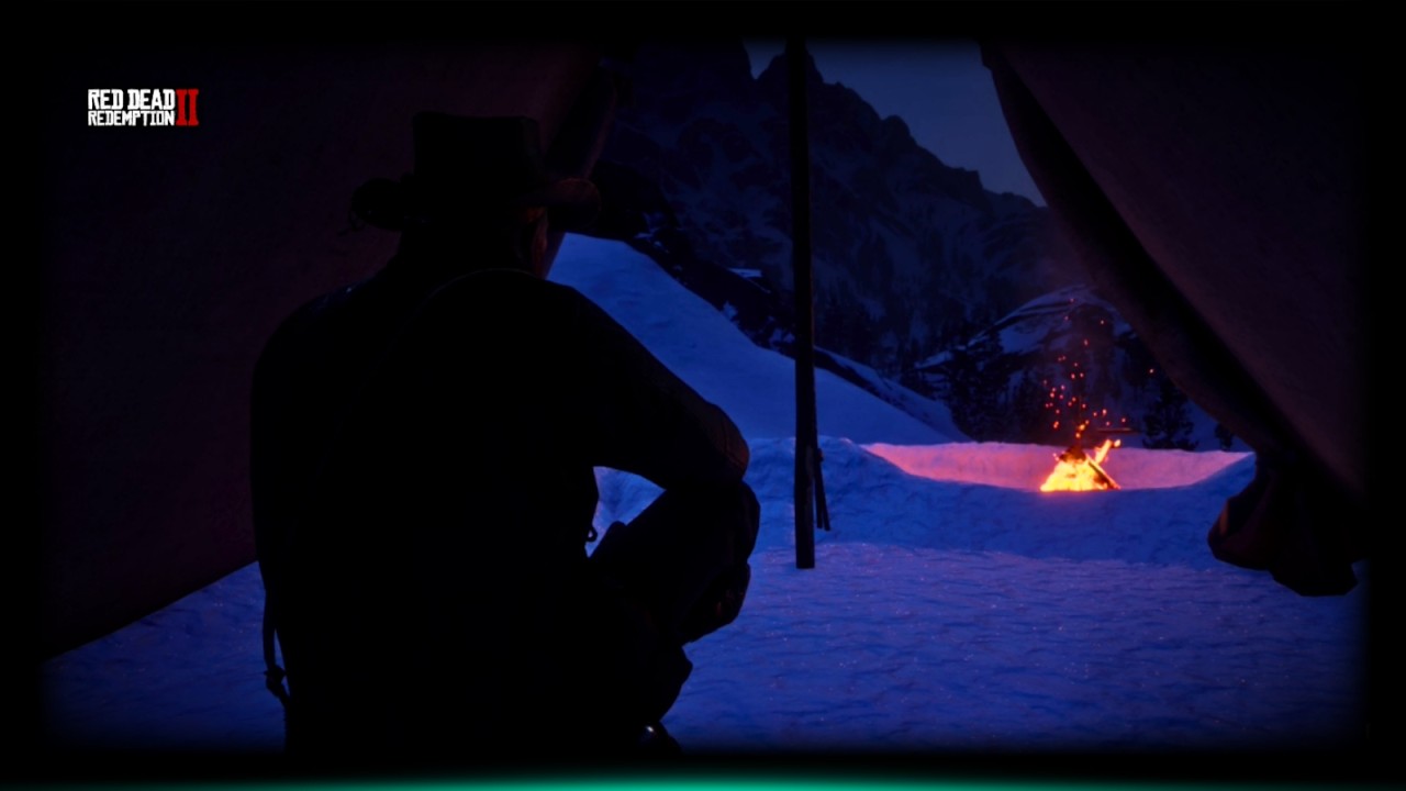 Camping with Arthur Morgan | RDR2 Snowy Mountain Ambience 4K | 1 Hour
