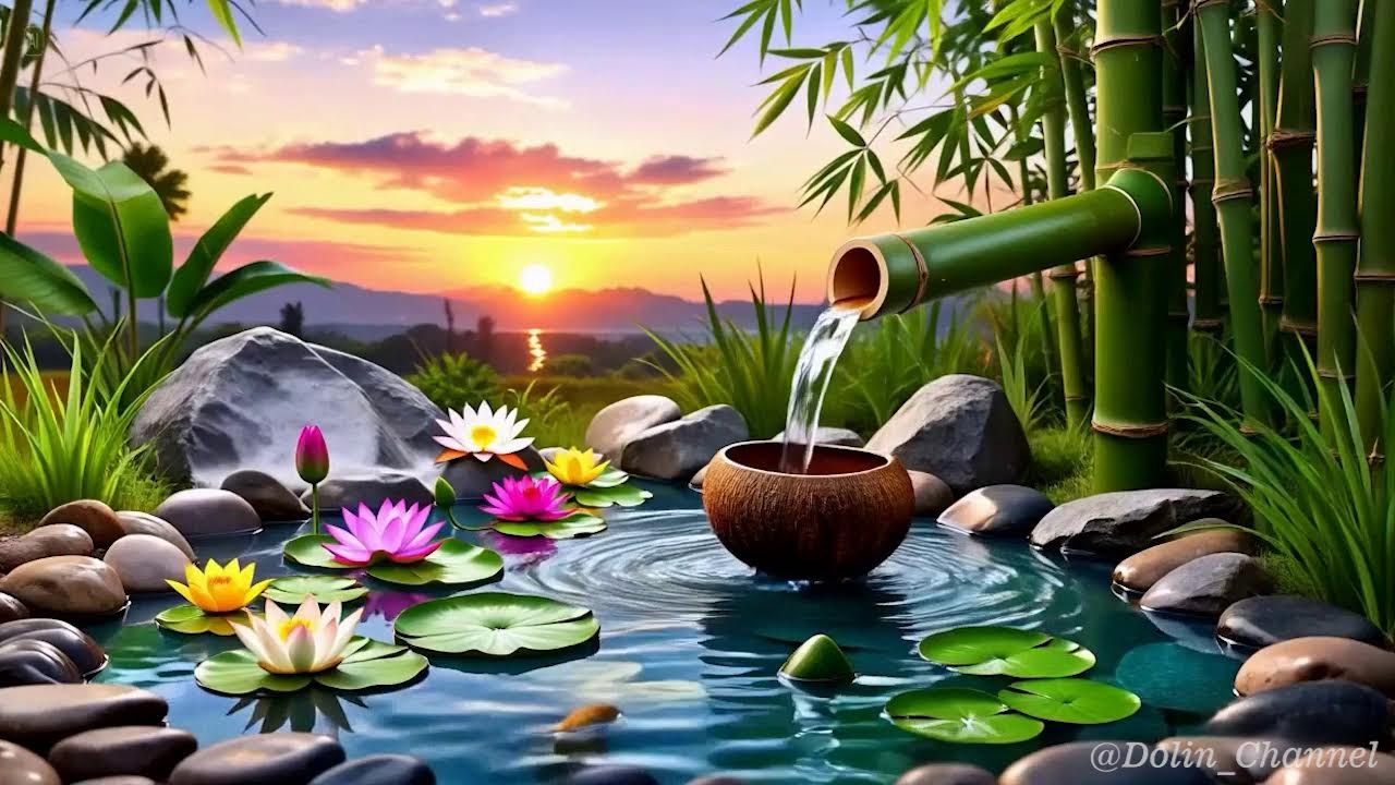 Evening Bamboo Water Haven 🌿 Peaceful Fountain Sounds for Study & Relax
