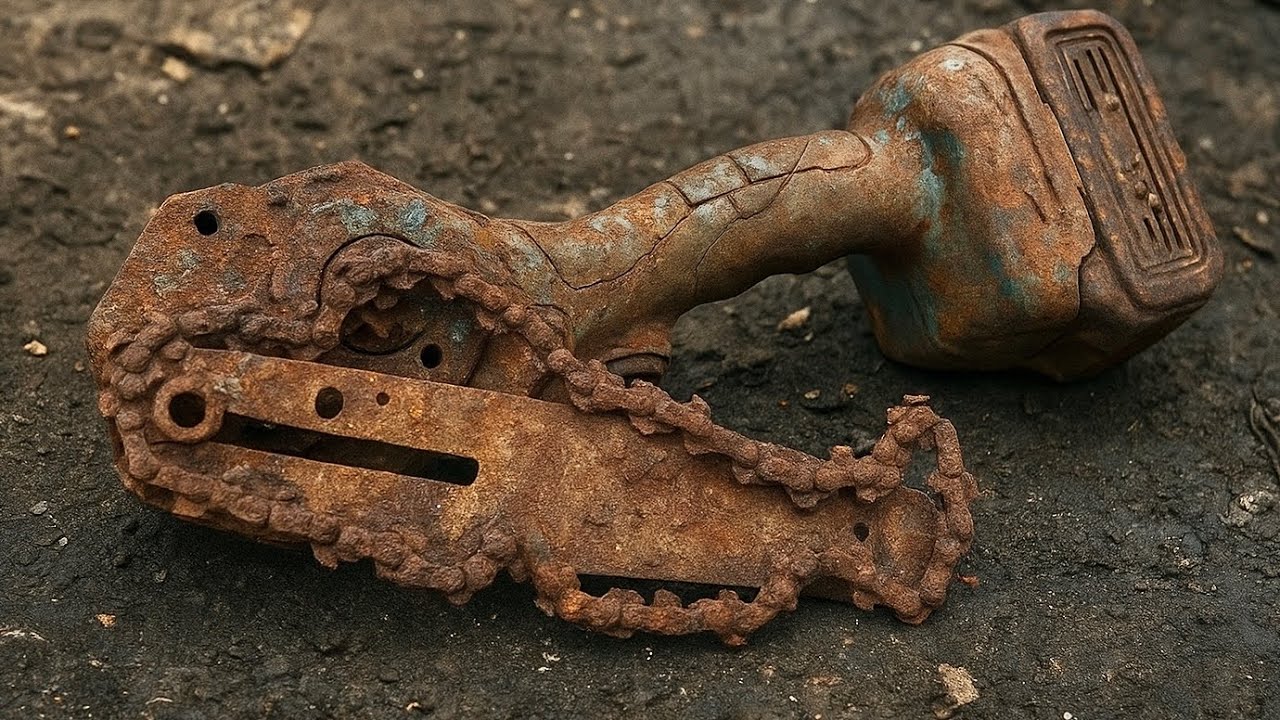 Restoration of a handheld MAKITA cordless chainsaw that was abandoned and severely damaged