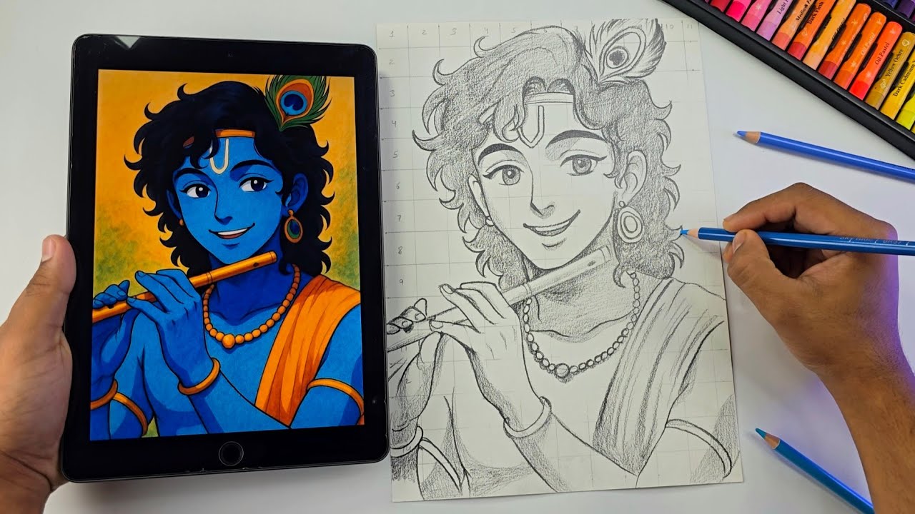 How To Draw Lord Krishna In Anime Style, Shree Krishna Drawing Step By Step (Outline Tutorial)