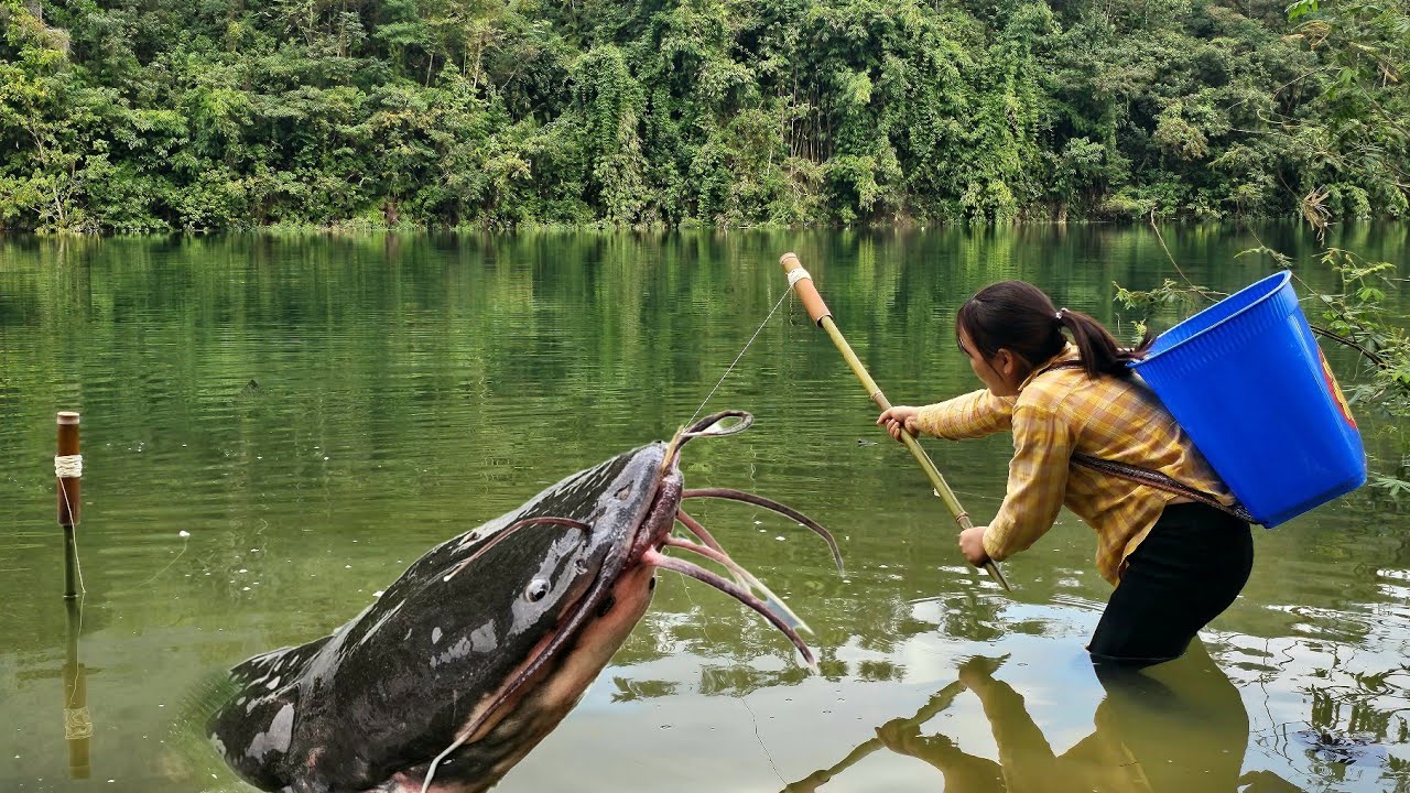 Cleaning up around the new house - Traditional fishing skills for selling at the market.