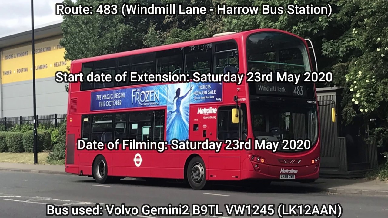 Route Visual of extension on Route 483 [Real time] | Metroline West VW1245 (LK12AAN)