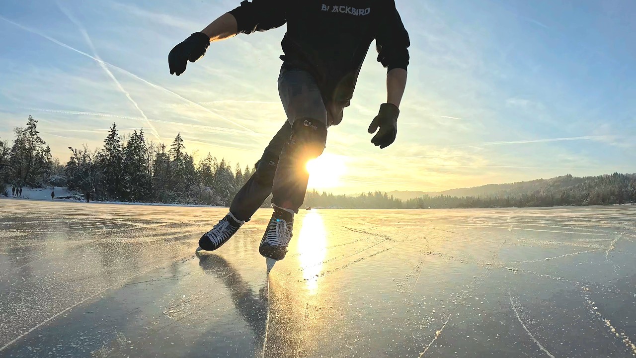 Freestyle Ice Skating on Frozen Lake