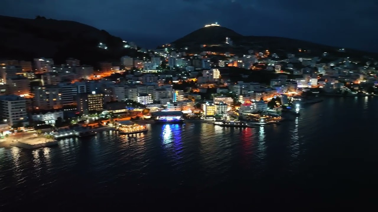 Drone Night flight impressions of Saranda, Albania 2023