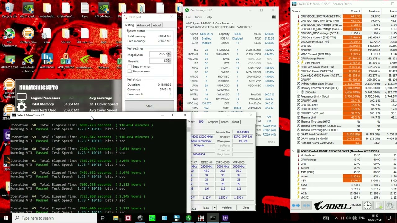KingBank 2x16GB DDR5-6000CL30 kit overclocked to DDR5-6400 CL28 with Ryzen 9 9950X