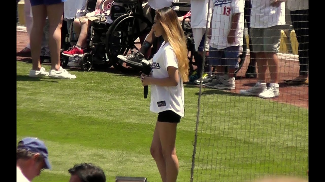 Jessica Sanchez Sings National Anthem at Dodger Stadium 8-10-13