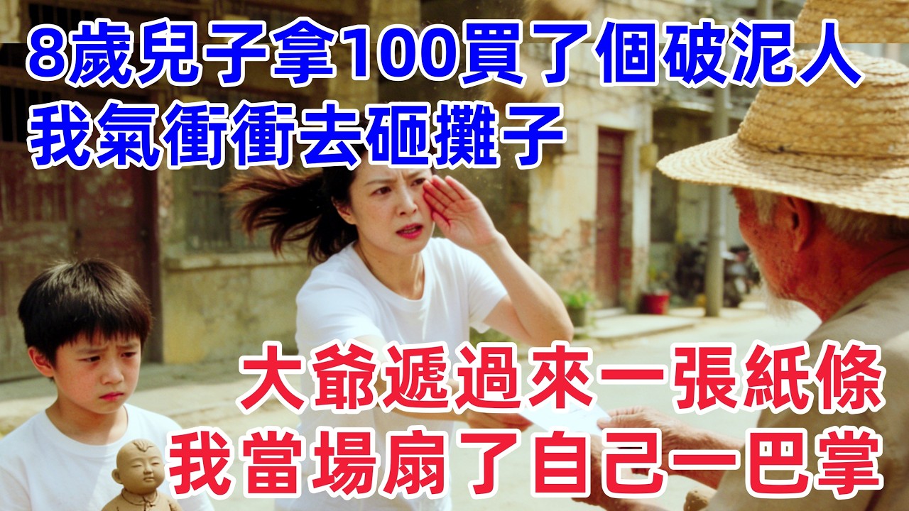 8歲兒子拿100塊買了個破泥人，我氣衝衝去砸攤子，大爺遞過來一張紙條，我當場扇了自己一巴掌！【惠美悄悄话】