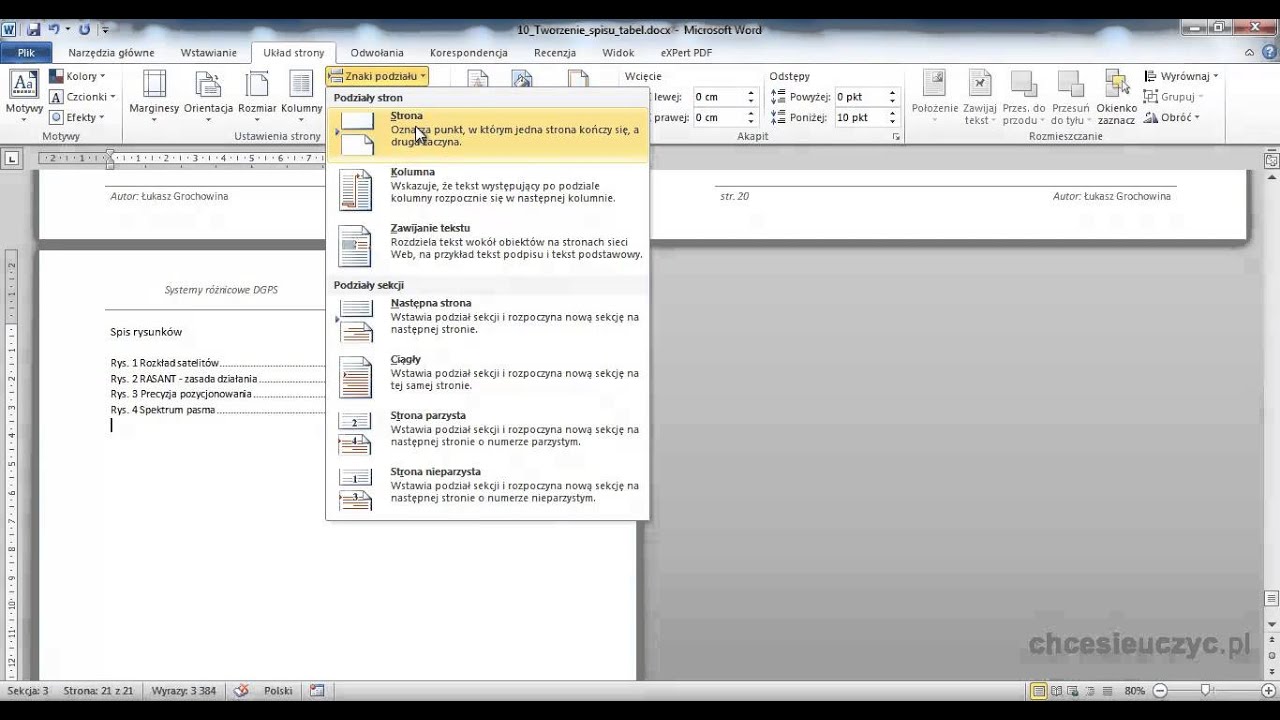 Kurs Microsoft Word 2010 Zaawansowany - [lekcja #10] - Tworzenie spisu tabel