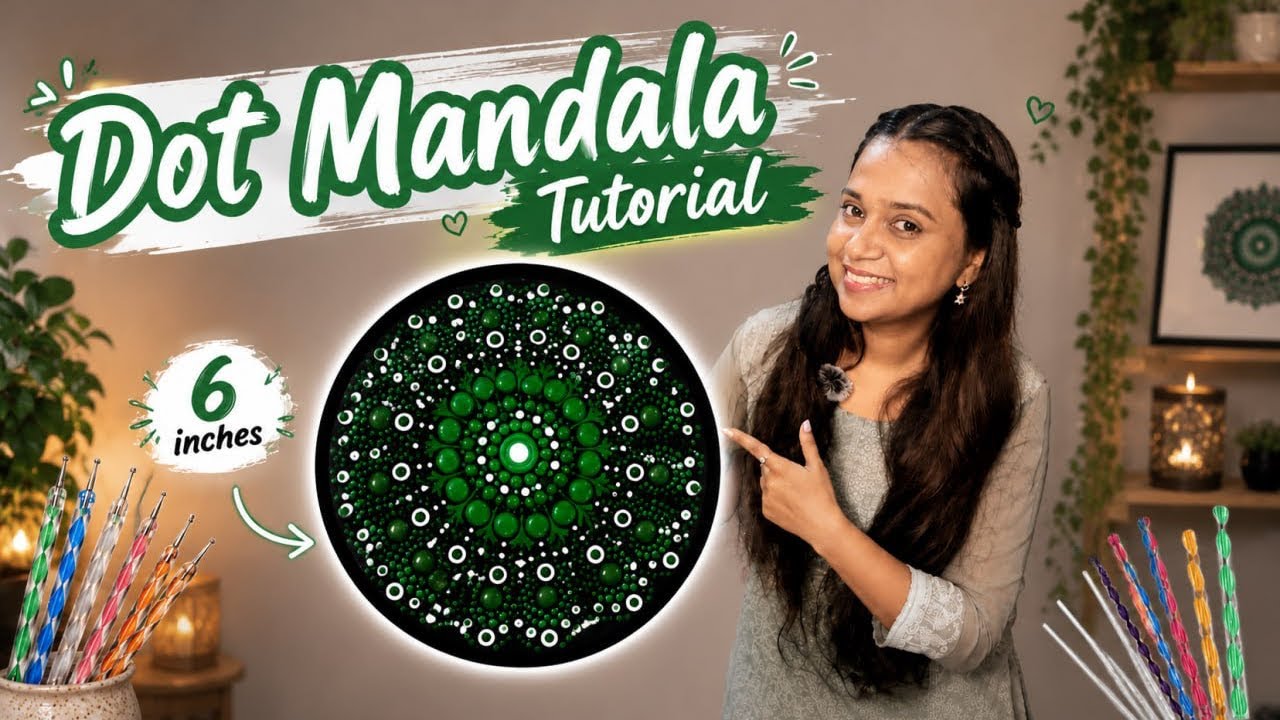My First Dot Mandala Art! Easy Step-by-Step Tutorial for Beginners 💚🟢