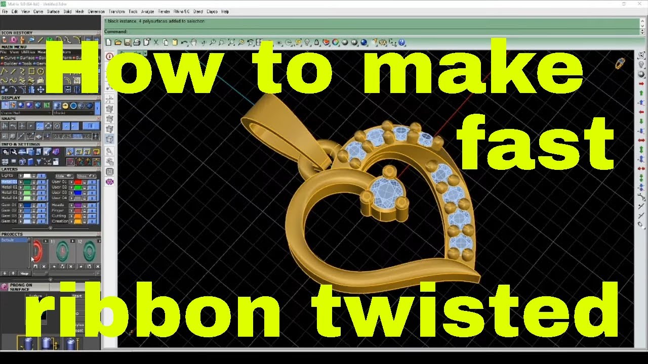 How to make fast ribbon/twisted pendant jewellery cad design rhino 5 Matrix 9 #pendant #cad #rhino