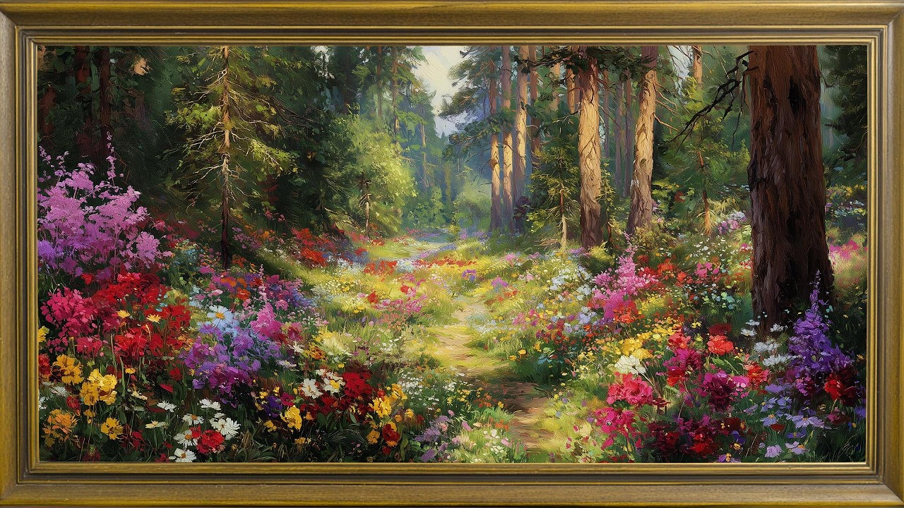 Enchanted Forest Garden TV Art 4K | Spring Wildflower TV | Framed Antique Painting Screensaver