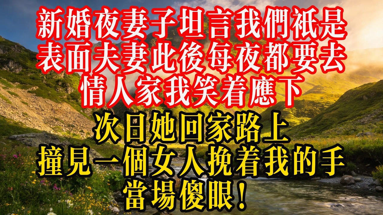 新婚夜，妻子坦言我们只是表面夫妻，此后每夜都要去情人家，我笑着应下。次日她回家路上，撞见一个女人挽着我的手，当场傻眼！#熱門 #故事分享 #故事頻道