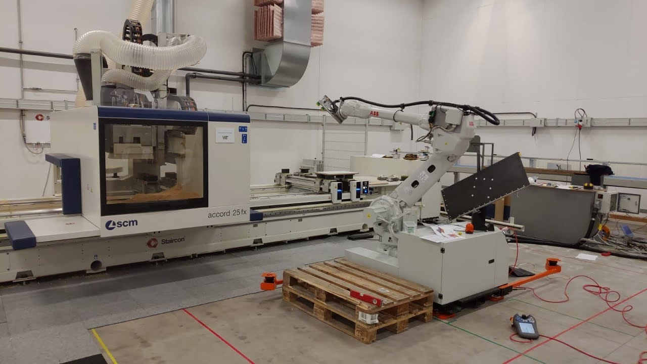 Wood CNC - OpiFlex Flexble Mobile Robot Cell with Fenceless Safety and Easy Robot programming
