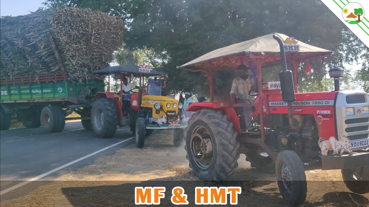MF 7250 DI & HMT Tractor Pulling sugarcane Trailer Load | Tractor Videos | Come to Village