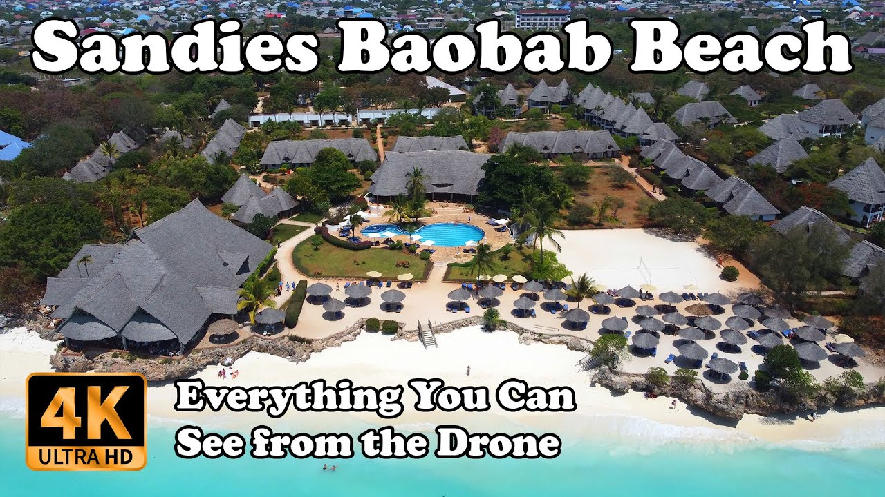 Sandies Baobab Beach Zanzibar from Drone in 4K