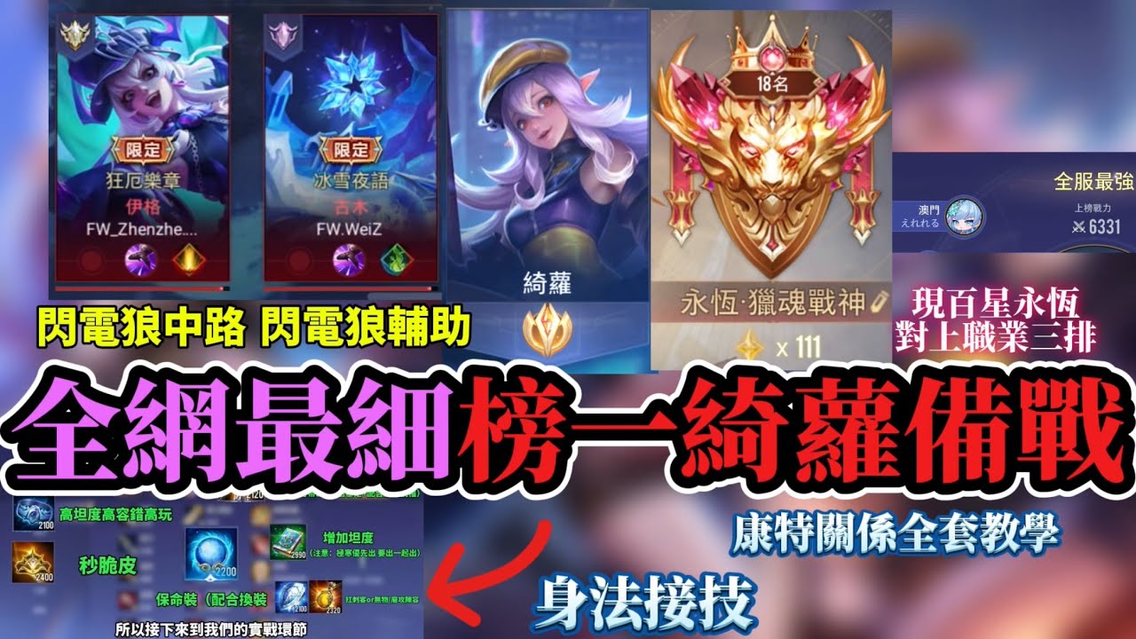 【Mico】全網最細❗️榜一綺蘿全套教學🔥撞車閃電狼三排也能瘋狂開秀？！現永恆野王觀念教學｜傳說對決