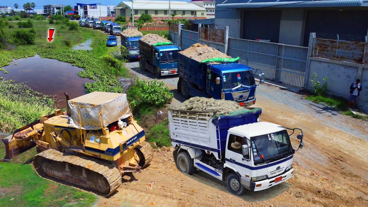 Processing Landfill Task! TR Machines! Using Dump Truck & Skill Dozer 58E KMS Push Soil into Flooded