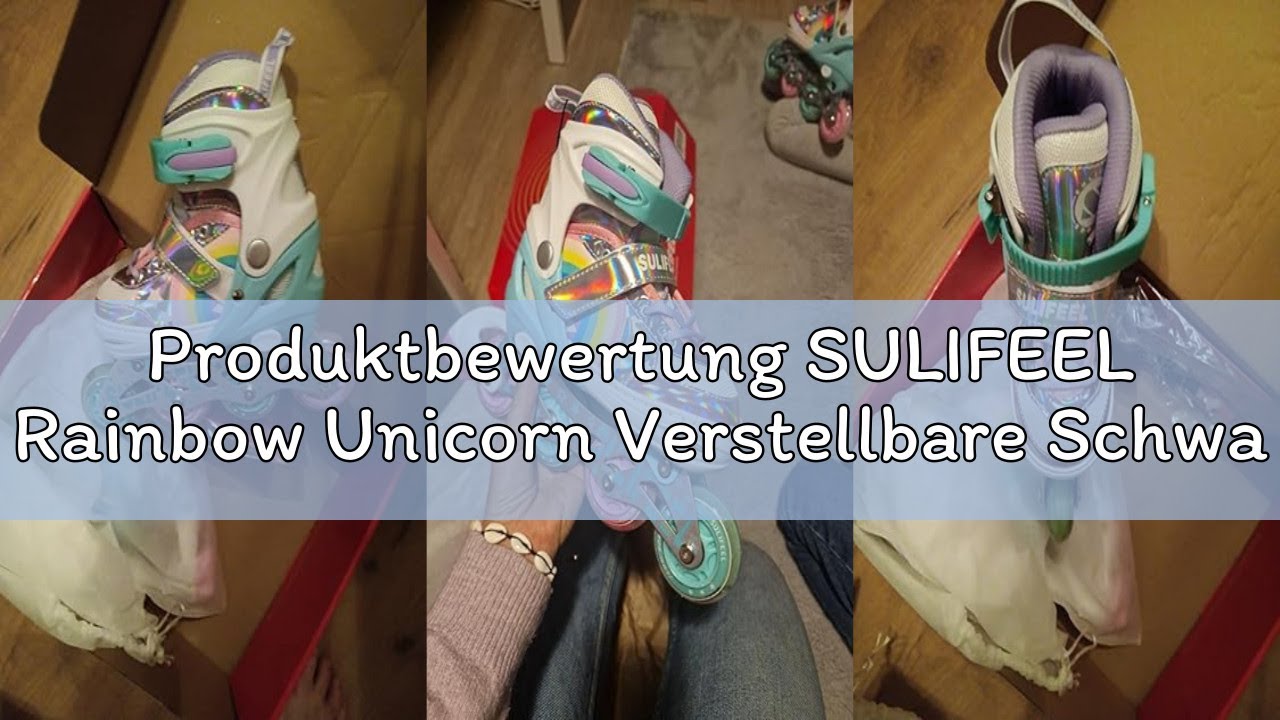 Produktbewertung SULIFEEL Rainbow Unicorn Verstellbare Schwarz Rollschuhe für Kinder mit Leuchtenden