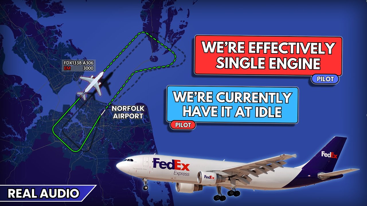 Engine failure on takeoff. FedEx Airbus A306 perform emergency landing at Norfolk Airport. Real ATC
