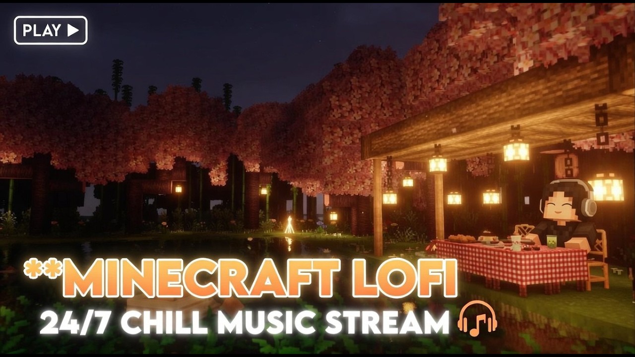 🌸 Minecraft Lofi 24/7 | Cozy Sakura Cherry Blossom Night | Chill Beats to Relax, Study & Sleep 🎧